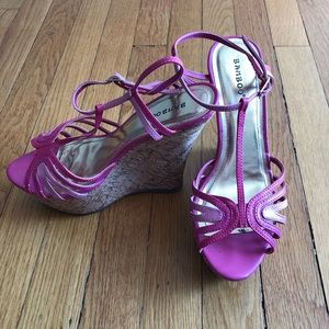 Bamboo Two Toned Hot Pink Light Pink Strappy Wedge